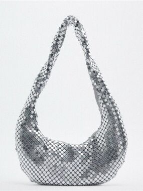 Zara Silver Sequin Shoulder Hobo Bag